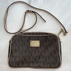 Michael Kors Jet Set Brown Monogram Crossbody Bag